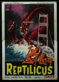 k105 REPTILICUS Italian two-panel movie poster '62 giant lizard, AIP sci-fi!