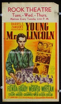 k010 YOUNG MR LINCOLN mini window card movie poster '39 Henry Fonda, John Ford