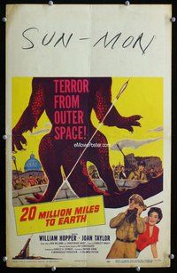 k254 20 MILLION MILES TO EARTH window card movie poster '57 creature invades!