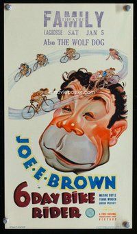 k005 6 DAY BIKE RIDER mini window card movie poster '34 art of Joe E. Brown!