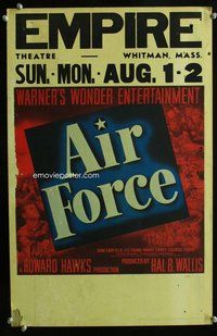 k259 AIR FORCE window card movie poster '43 Howard Hawks, John Garfield