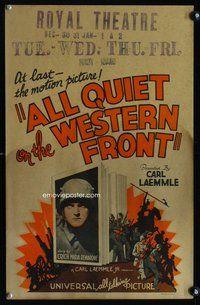 k264 ALL QUIET ON THE WESTERN FRONT window card movie poster '30 Lew Ayres
