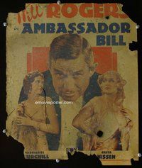 k268 AMBASSADOR BILL window card movie poster '31 Will Rogers, Churchill