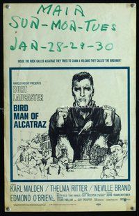 k282 BIRDMAN OF ALCATRAZ window card movie poster '62 Lancaster, Bob Peak art!