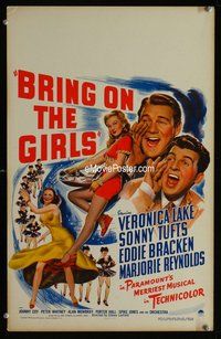 k287 BRING ON THE GIRLS window card movie poster '44 sexy Veronica Lake!