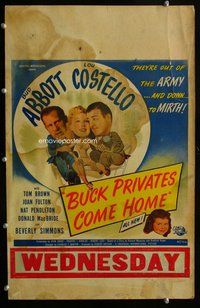 k290 BUCK PRIVATES COME HOME window card movie poster '47 Abbott & Costello!