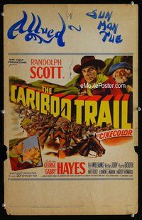 k295 CARIBOO TRAIL window card movie poster '50 Randolph Scott, Gabby Hayes