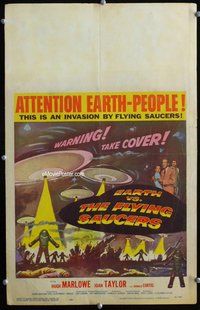 k330 EARTH VS THE FLYING SAUCERS window card movie poster '56 sci-fi classic!
