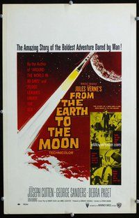 k345 FROM THE EARTH TO THE MOON window card movie poster '58 Jules Verne