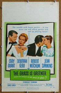 k354 GRASS IS GREENER window card movie poster '61 Cary Grant, Kerr, Mitchum