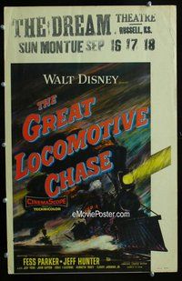k358 GREAT LOCOMOTIVE CHASE window card movie poster '56 Disney, cool train!