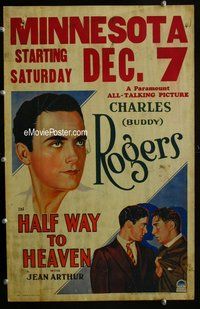 k363 HALFWAY TO HEAVEN window card movie poster '29 Buddy Rogers, Jean Arthur
