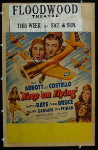 k388 KEEP 'EM FLYING window card movie poster '41 Bud Abbott & Lou Costello!