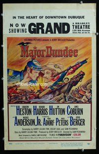 k401 MAJOR DUNDEE window card movie poster '65 Sam Peckinpah, Charlton Heston