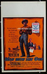 k404 MAN WITH THE GUN window card movie poster '55 Robert Mitchum, Sterling