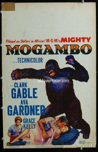 k409 MOGAMBO window card movie poster '53 Clark Gable, Grace Kelly, big ape!