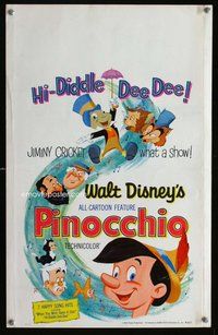 k425 PINOCCHIO window card movie poster R62 Walt Disney classic cartoon!