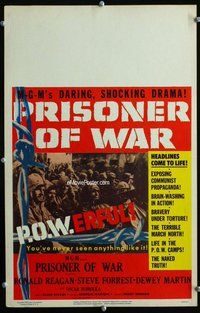 k427 PRISONER OF WAR window card movie poster '54 Ronald Reagan vs Commies!
