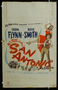 k439 SAN ANTONIO window card movie poster '45 Errol Flynn, Alexis Smith