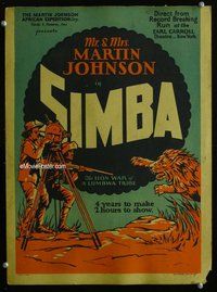 k451 SIMBA window card movie poster '28 Martin Johnson hunts in Africa!