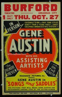 k455 SONGS & SADDLES window card movie poster '38 Gene Austin, country music!