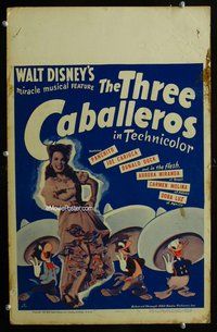 k476 THREE CABALLEROS window card movie poster '44 Donald Duck, Panchito