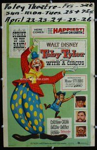k481 TOBY TYLER window card movie poster '60 Walt Disney, circus clown!