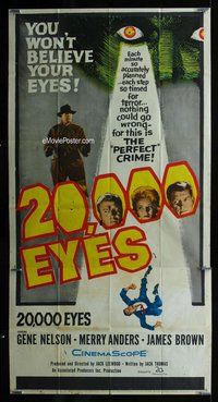 n279 20,000 EYES three-sheet movie poster '61 could not see the perfect crime!
