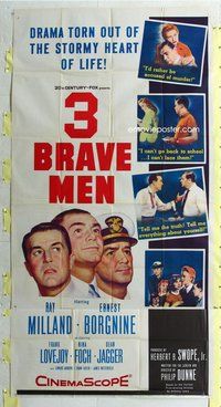 n280 3 BRAVE MEN three-sheet movie poster '57 Ray Milland, Ernest Borgnine