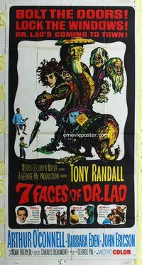 n281 7 FACES OF DR LAO three-sheet movie poster '64 Tony Randall, cool image!