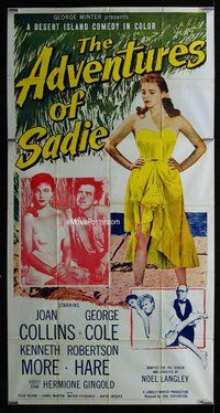 n284 ADVENTURES OF SADIE three-sheet movie poster '55 sexy Joan Collins!
