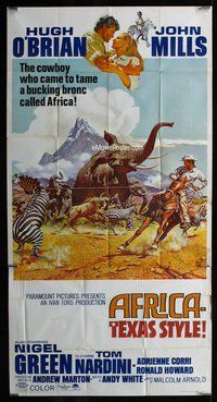 n285 AFRICA - TEXAS STYLE three-sheet movie poster '67 cool wild animals!