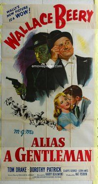 n286 ALIAS A GENTLEMAN three-sheet movie poster '48 Wallace Beery, Tom Drake