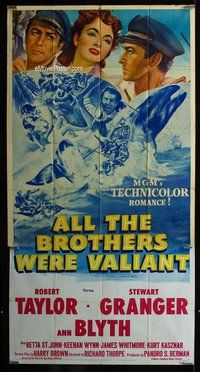 n288 ALL THE BROTHERS WERE VALIANT three-sheet movie poster '53 Robert Taylor