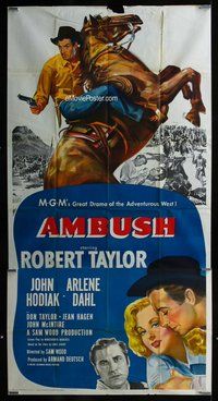 n290 AMBUSH three-sheet movie poster '50 Robert Taylor, Arlene Dahl