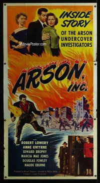 n295 ARSON, INC. three-sheet movie poster '49 Robert Lowery, Anne Gwynne