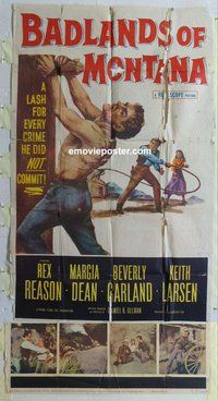 n299 BADLANDS OF MONTANA three-sheet movie poster '57 Rex Reason, western!