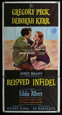 n303 BELOVED INFIDEL three-sheet movie poster '59 Greg Peck, Deborah Kerr