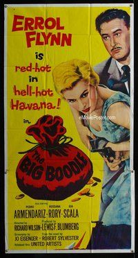 n306 BIG BOODLE three-sheet movie poster '57 Errol Flynn red-hot in Cuba!