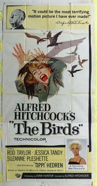 n311 BIRDS three-sheet movie poster '63 Alfred Hitchcock, Tippi Hedren