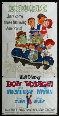 n314 BON VOYAGE three-sheet movie poster '62 Walt Disney, MacMurray, Wyman