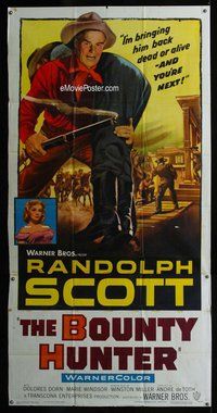 n316 BOUNTY HUNTER three-sheet movie poster '54 Randolph Scott, western!