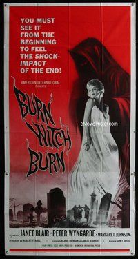 n317 BURN WITCH BURN three-sheet movie poster '62 wild demons of Hell!