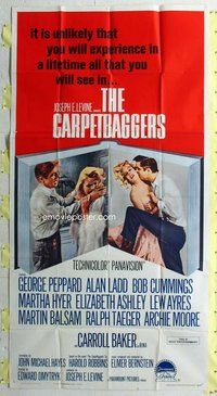 n321 CARPETBAGGERS three-sheet movie poster '64 George Peppard, Alan Ladd