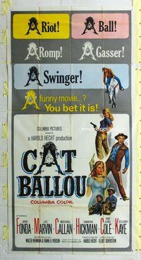 n323 CAT BALLOU three-sheet movie poster '65 classic Jane Fonda, Lee Marvin