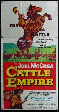 n324 CATTLE EMPIRE three-sheet movie poster '58 Joel McCrea, Gloria Talbott