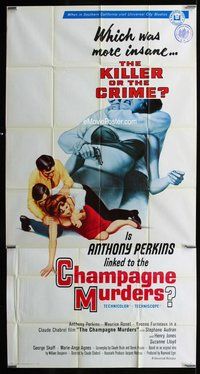 n325 CHAMPAGNE MURDERS three-sheet movie poster '67 Anthony Perkins, French!