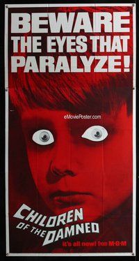 n327 CHILDREN OF THE DAMNED three-sheet movie poster '64 creepy image!