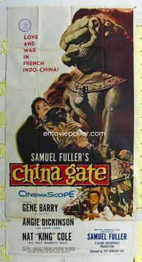 n328 CHINA GATE three-sheet movie poster '57 Sam Fuller, Angie Dickinson