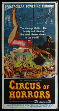 n330 CIRCUS OF HORRORS three-sheet movie poster '60 outrageous horror image!